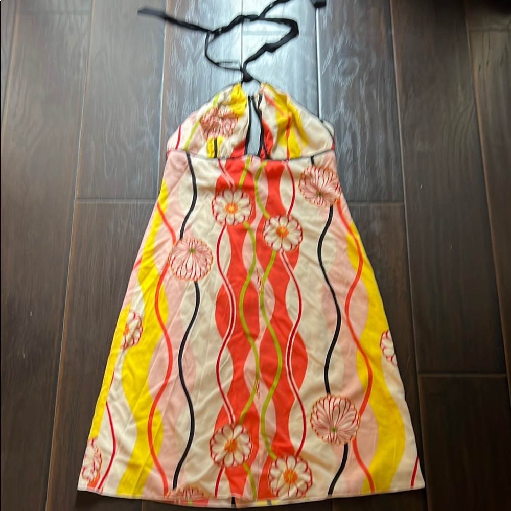 Floral Trina Turk Halter Dress with Vibrant Stripes Size 6